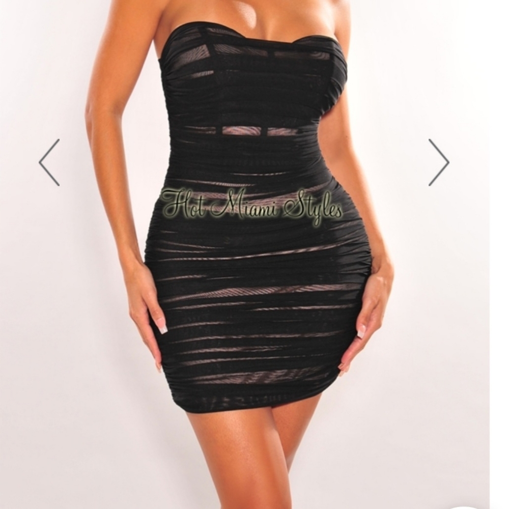 Black Blush Mesh Strapless Dress